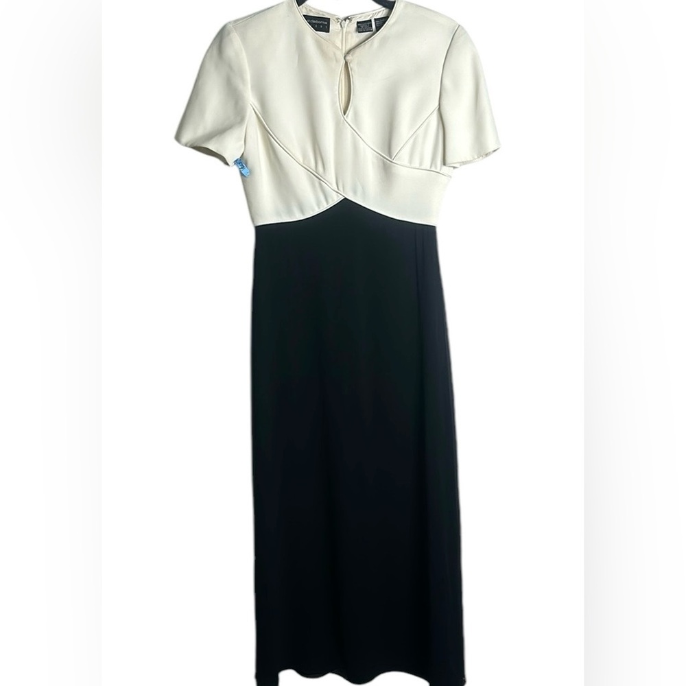 Liz Claiborne Cream and Black Ruched Sheath Dress
